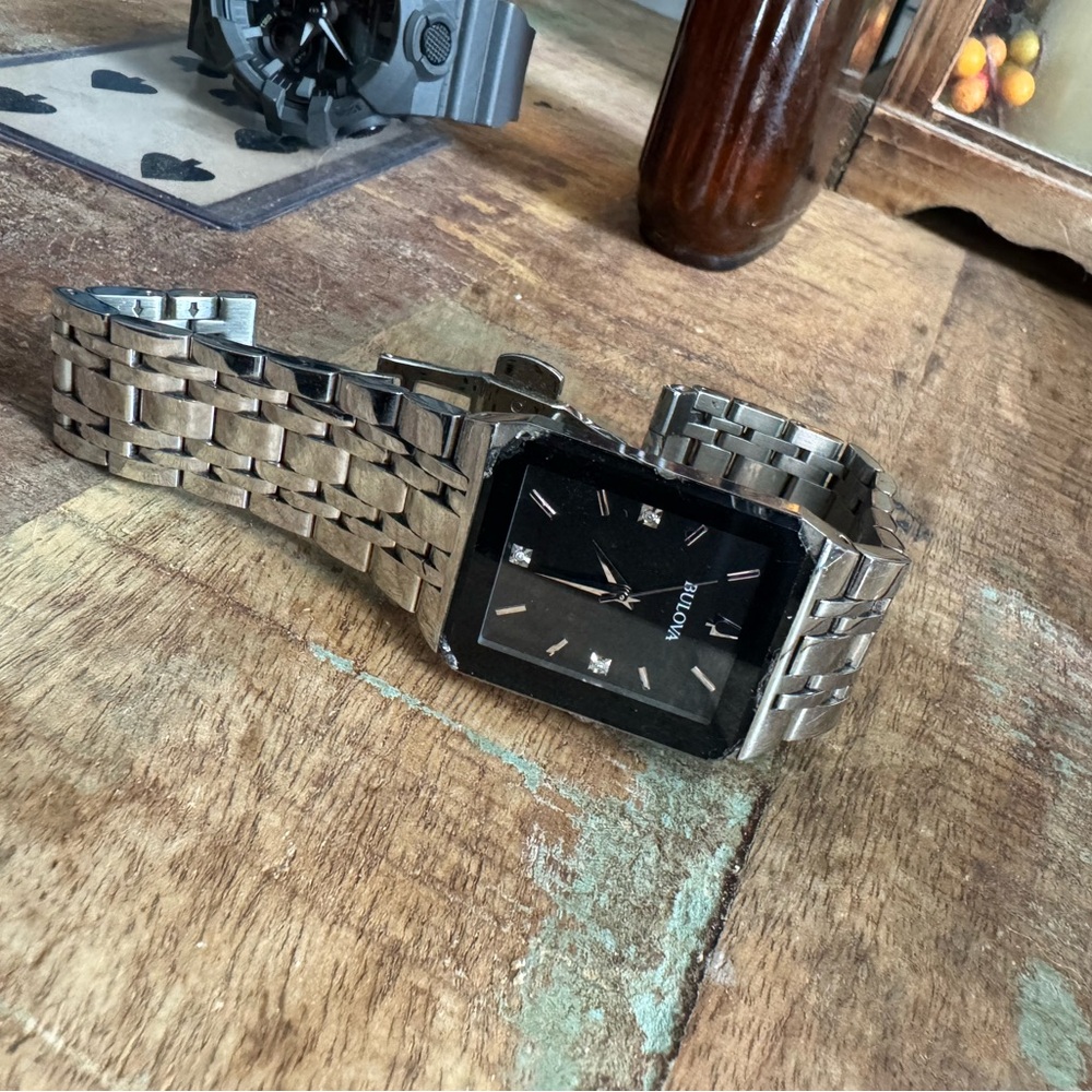 Silver Watch with Black Dial